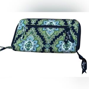 Vera Bradley Navy, Green and Light Blue Paisley Wristlet Wallet
